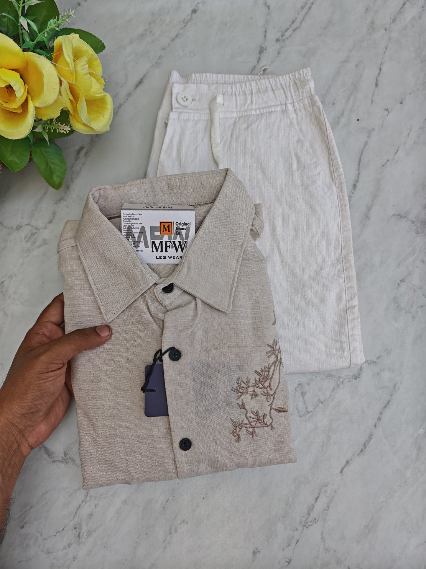 2 in 1 combo Lenin embroidery Work shirts + Lenin relax fit pant buy@600 rs only