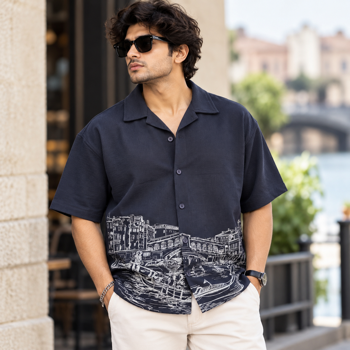 Cuban Collar Oversize Drop Shoulder Polo Designer printed Shirts buy @249[Grey]