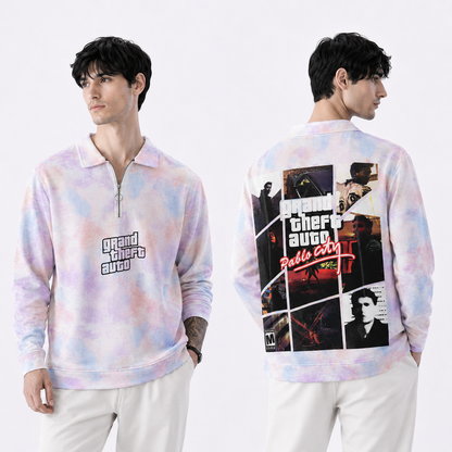 Men's korean Collar tie and die printed premium old money Zipper Full sleeve tshirts@249 (Fabric Reference – Please Read Description)