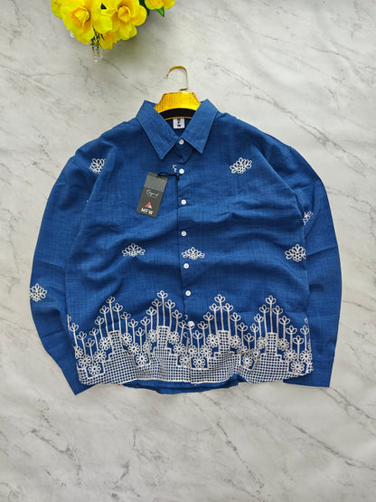 Men's Full sleeve lenin  Bottom Embroidery Shirts single pcs @350 and Buy 3 pc combo @999