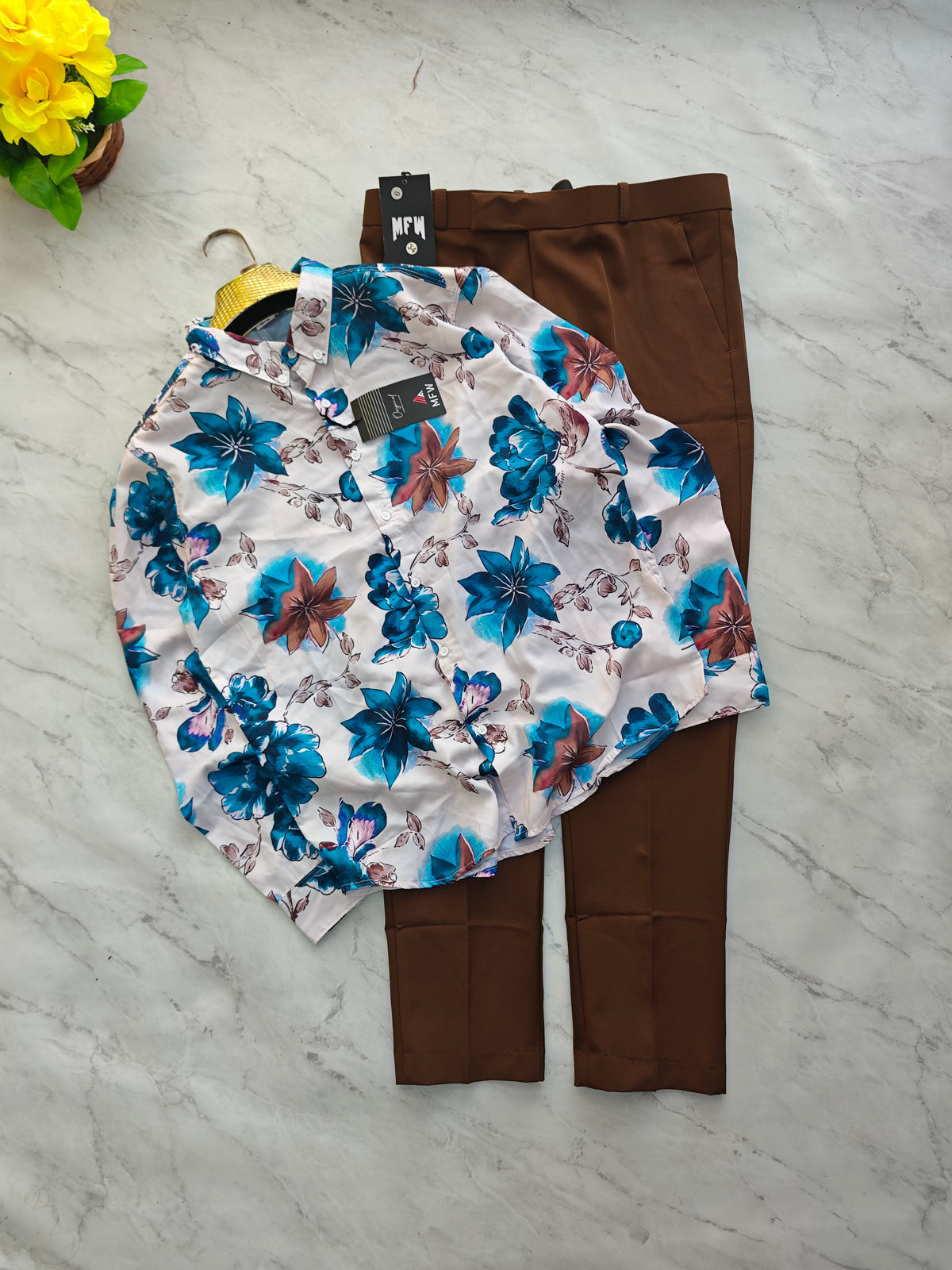 2 in 1 Combo viscose printed shirts + Twill polo fit pant buy @600 rs only[Brown]