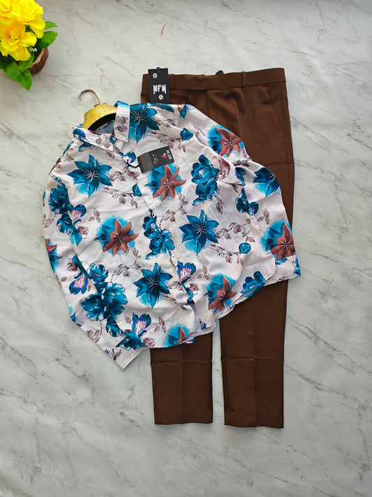 2 in 1 Combo viscose printed shirts + Twill polo fit pant buy @600 rs only[Brown]