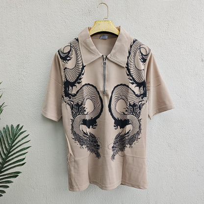 Old money Korean drop shoulder dragon design zipper tshirt buy @250 rs only