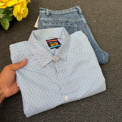 MFW Printed Shirts & Mom Fit Jeans random colours Combo – ₹449 Only("Pick your shirt color, pant’s a surprise!")