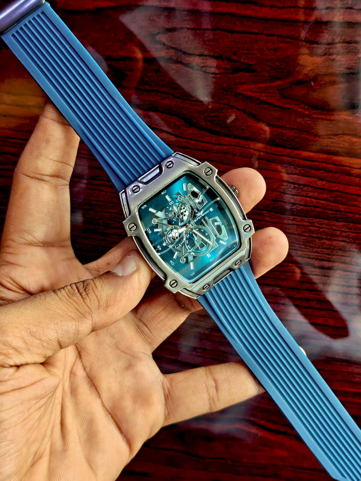 Rugged skeleton watch Buy @250rs Blue