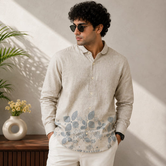 (D3)Men's Full sleeve lenin bottom printed shirts buy @300 rs only