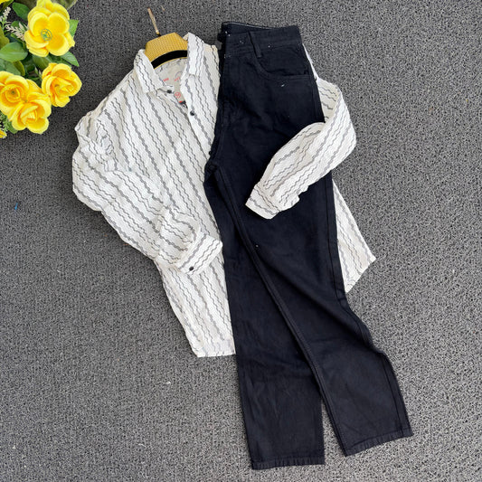 2 in 1 Combo zig zag netted fabric shirts+ plain mom fit jeans buy @600