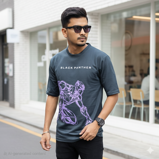 Black panther droup shoulder Tshirt 1 pc @199 and 3 pcs @ 499(Grey Color)