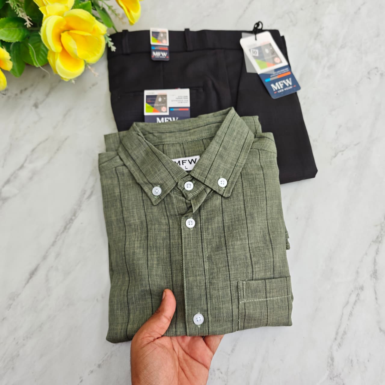 2 in 1 combo MFW old money lenin stripes shirts + lenin polo fit pants combo buy @600 rs only