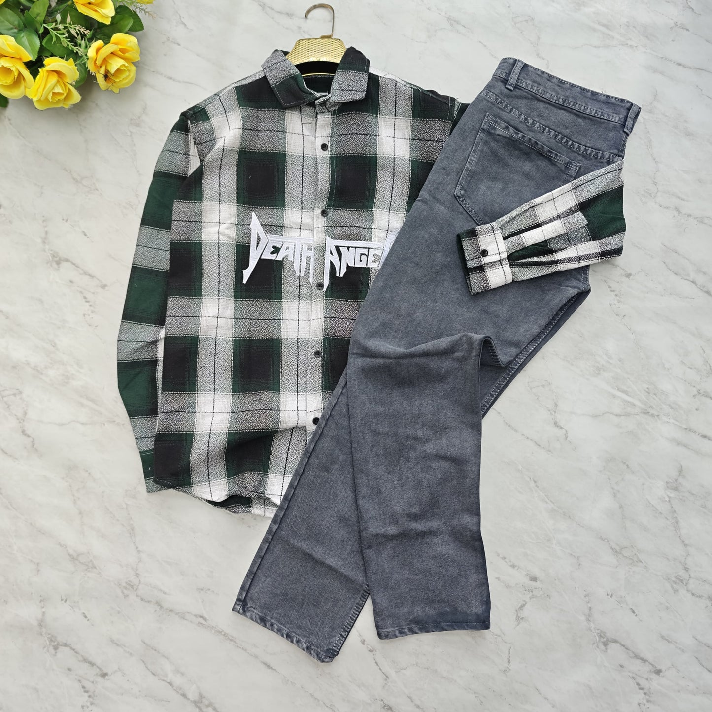 Men's Embroidery Shirt + Plain Mom Fit Jeans Combo | MFW | 2 in 1 Combo | Casual Outfit for Men | ₹600 + Shipping