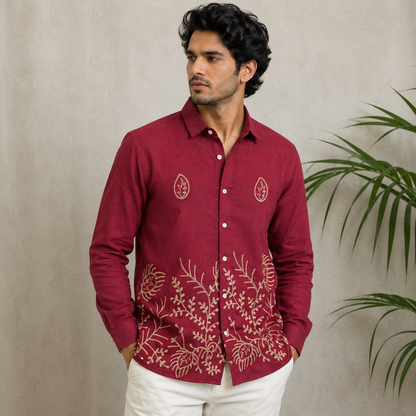 Men's full sleeve Lenin bottom embroidery shirt single pcs @350 and Buy 3 pc combo @999