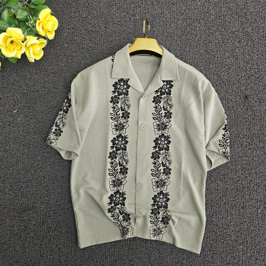 Cuban Collar Oversize Drop Shoulder Polo Designer printed Shirts buy @249 (green)