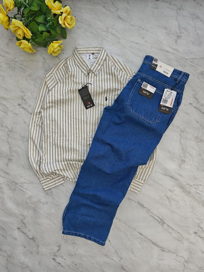 2 in 1 combo MFW stripes shirts + Semi baggy jeans pant buy @600 rs only