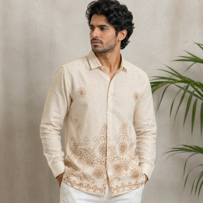Men's full sleeve Lenin bottom embroidery shirt single pcs @350 and Buy 3 pc combo @999