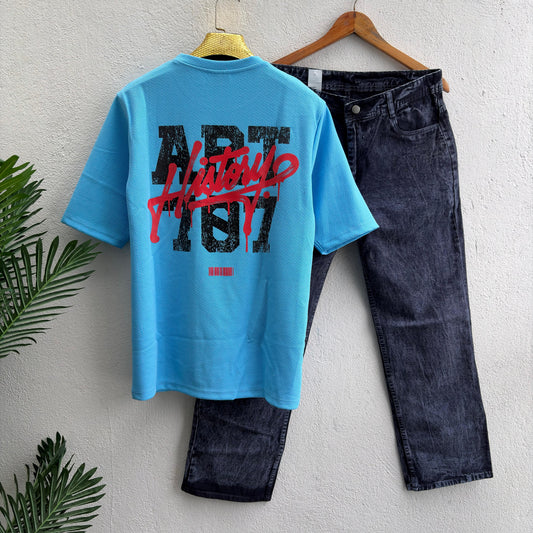 2 in 1 combo Drop shoulder tshirt + Wide leg baggy jeans pant buy @499 only