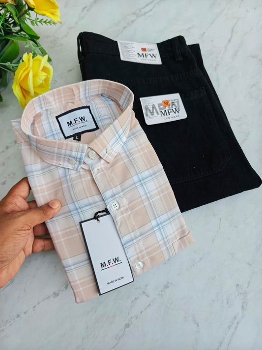 2 in 1 combo MFW checked shirts + plain mom fit jeans pant combo buy@600 rs only