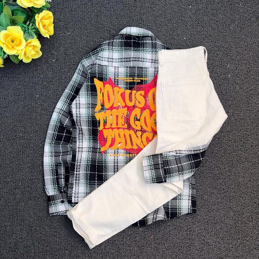 2 in 1 combo Double pocket back printed shirts + mom fit jeans buy @600 rs only