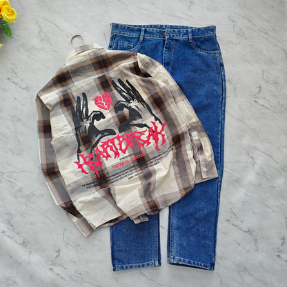 2 in 1 combo double pocket back printed shirts + plain mom fit jeans pant combo buy 550 rs only
