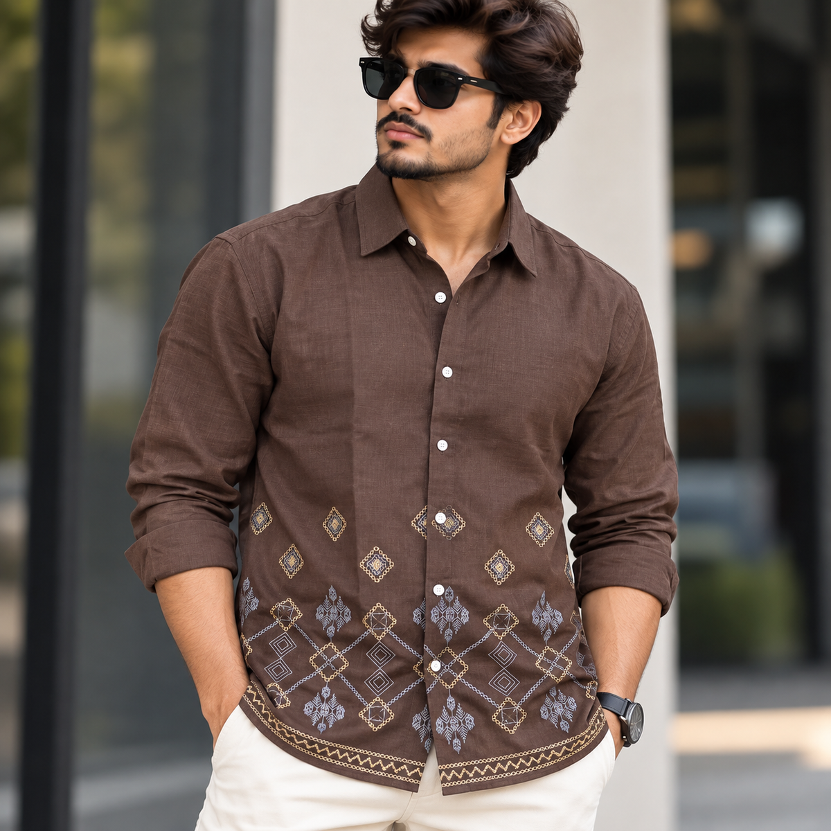 Men's Full sleeve Bottom Embroidery Shirts single pcs @350 and Buy 3 pc combo @999