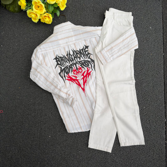 2 in 1 combo Dobby double pocket back print shirts + Mom fit jeans pant combo buy @600