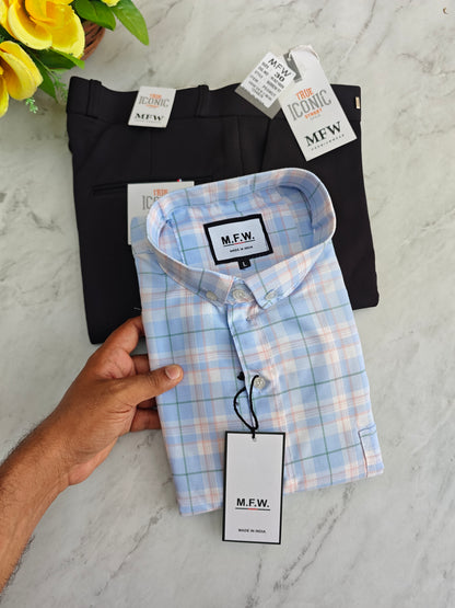 2 in 1 Combo oxford checked shirts + peanut fabric polo fit pant buy @550 rs only