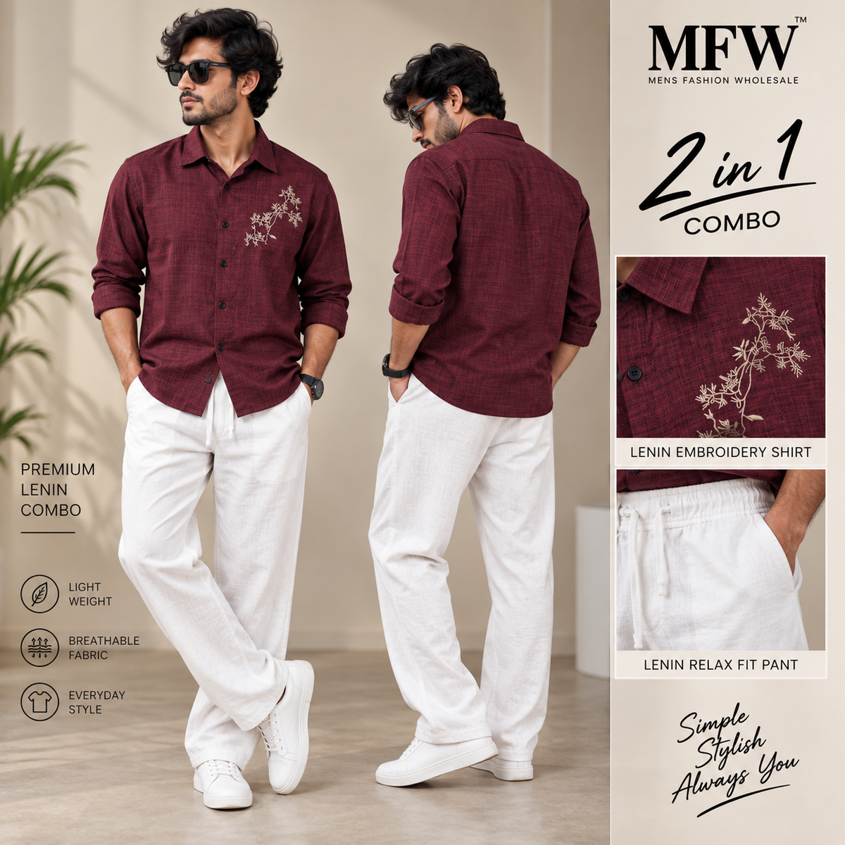 2 in 1 combo Lenin embroidery Work shirts + Lenin relax fit pant buy@600 rs only