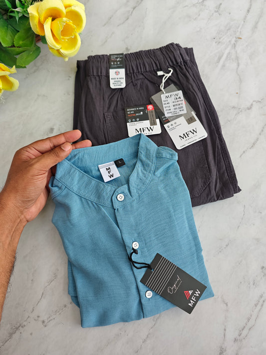 2 in 1 combo Chinese collar crush lenin shirts + lenin relax fit pant buy @600 rs only