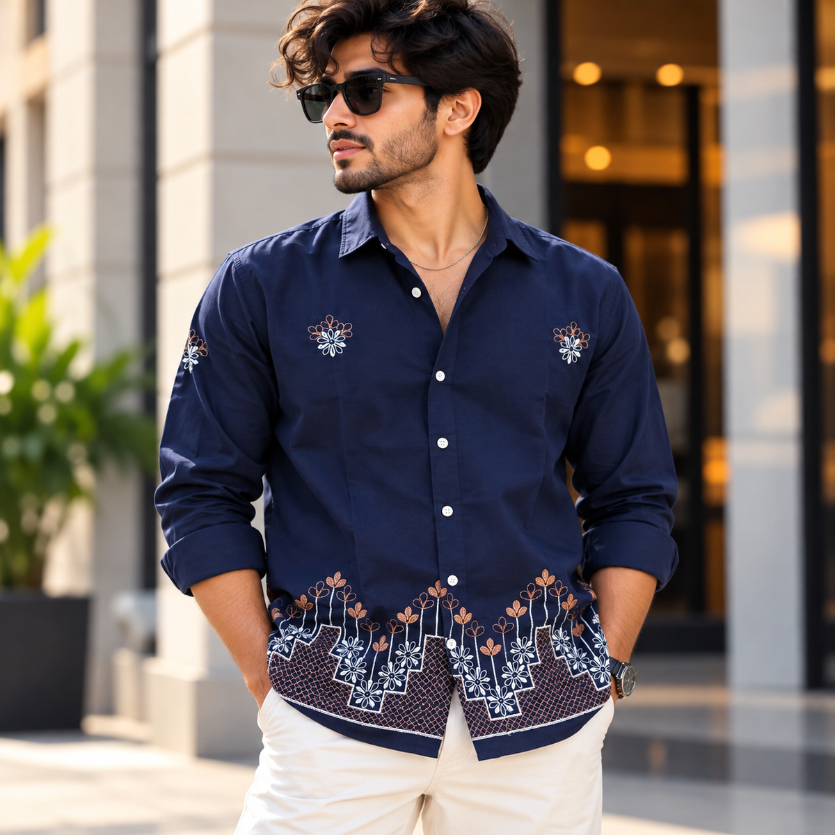 Men's Full sleeve Viscose Bottom Embroidery Shirts single pcs @350 and Buy 3 pc combo @999