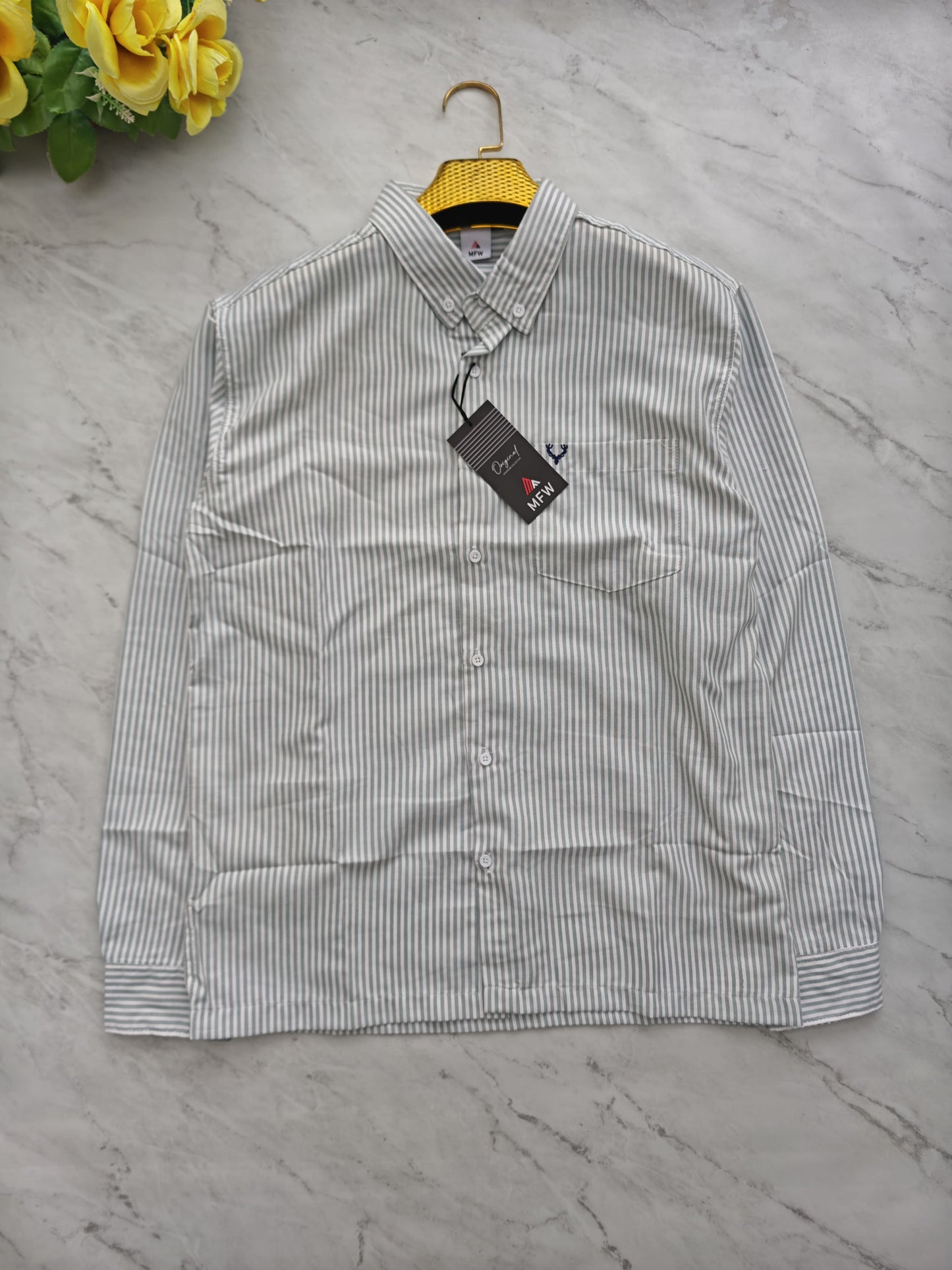 MFW Boxy type oxford stripes shirts Single pcs @299 and Buy 4 pcs combo @999 (green)