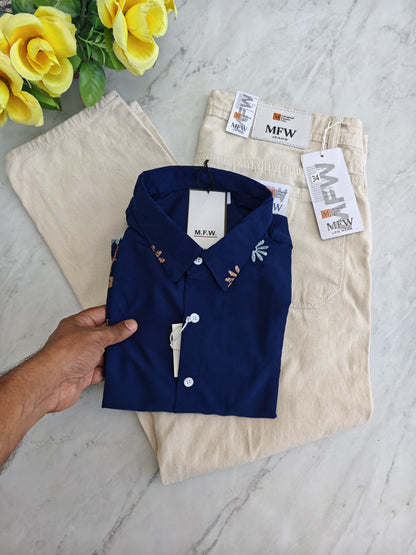 2 in 1 combo Bottom Embroidery shirts + plain mom fit jeans pant buy @600