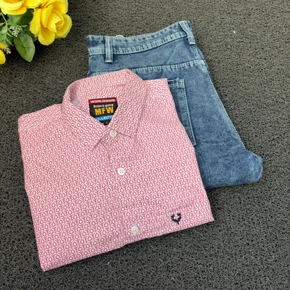 MFW Printed Shirts & Mom Fit Jeans random colours Combo – ₹449 Only("Pick your shirt color, pant’s a surprise!")