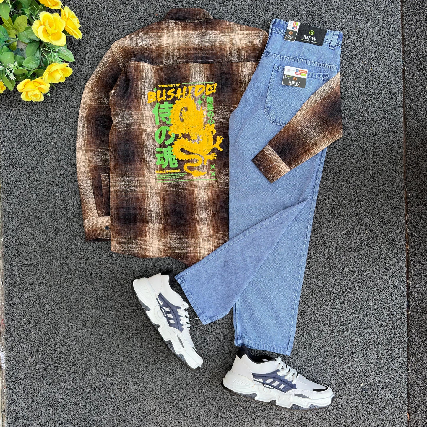 3 in 1 combo Double pocket Baggy shirts + mom fit jeans + shoe buy @999 only