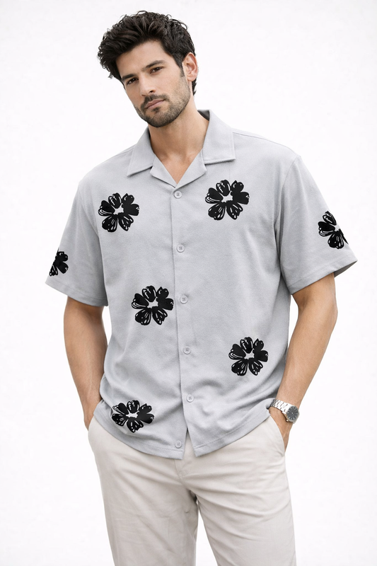 Cuban Collar Oversize Drop Shoulder Polo Designer Shirts buy @249(Ash)