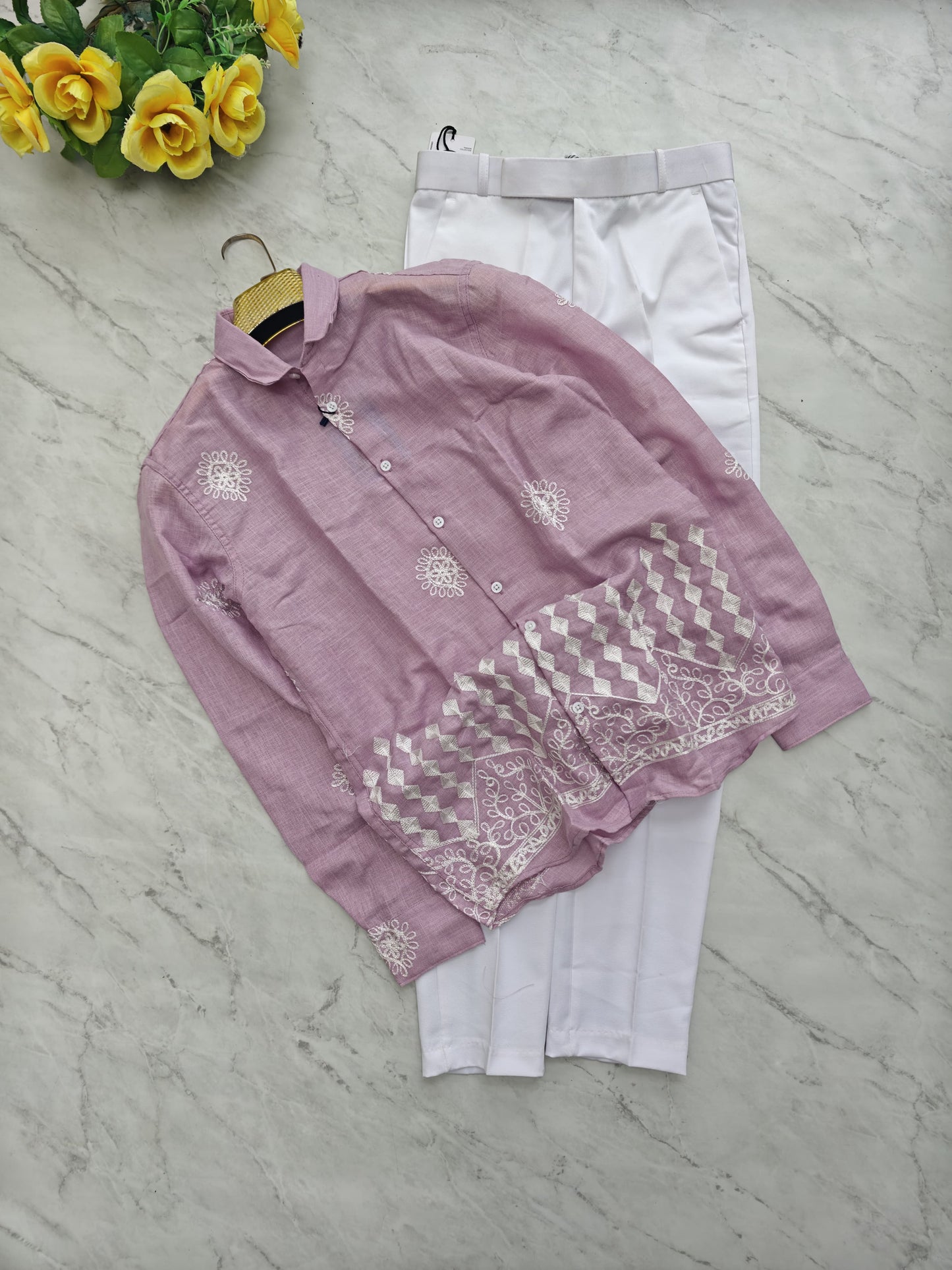 2 in 1 combo lenin bottom embroidery shirts + Twill fabric polo fit pants combo buy @600 rs only