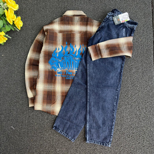 2 in 1 combo Double pocket back print baggy shirts + mom fit jeans buy @600