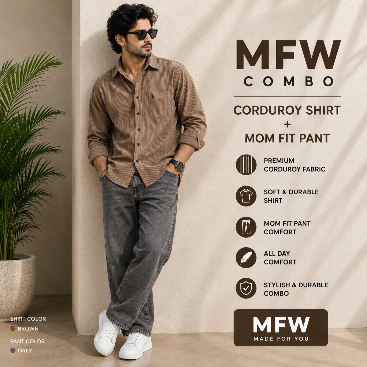 2 in 1 combo codroudy shirts + mom for pant buy @600 rs only[Grey pant color ]