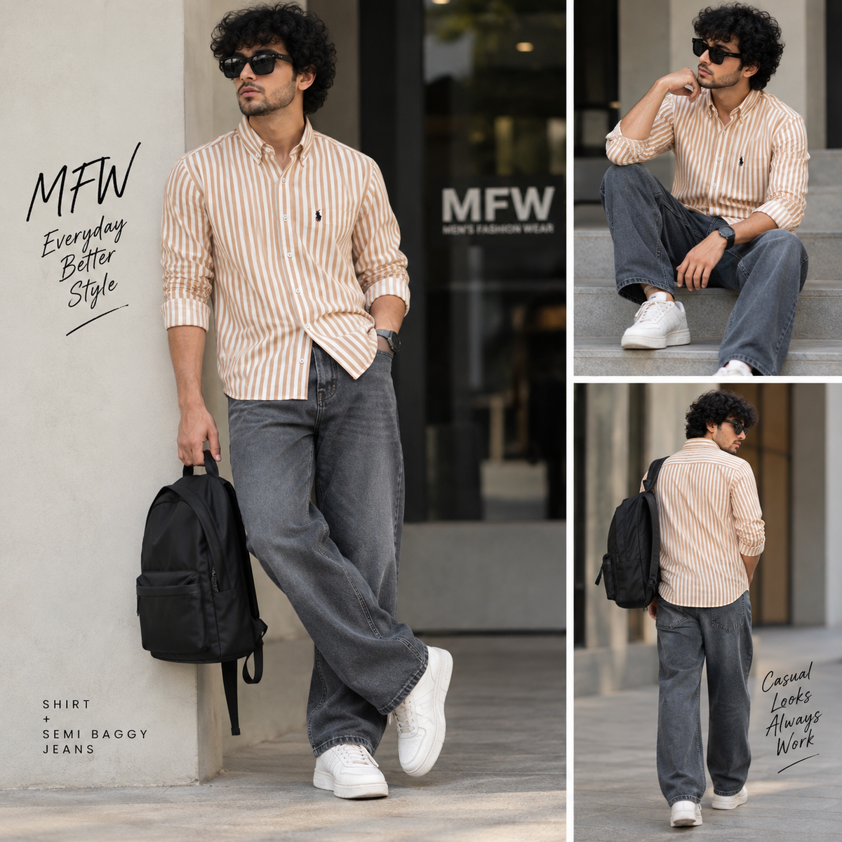 2 in 1 combo MFW stripes shirts + Semi baggy jeans pant buy @600 rs only
