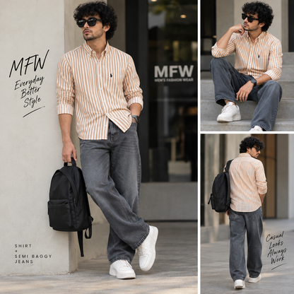 2 in 1 combo MFW stripes shirts + Semi baggy jeans pant buy @600 rs only