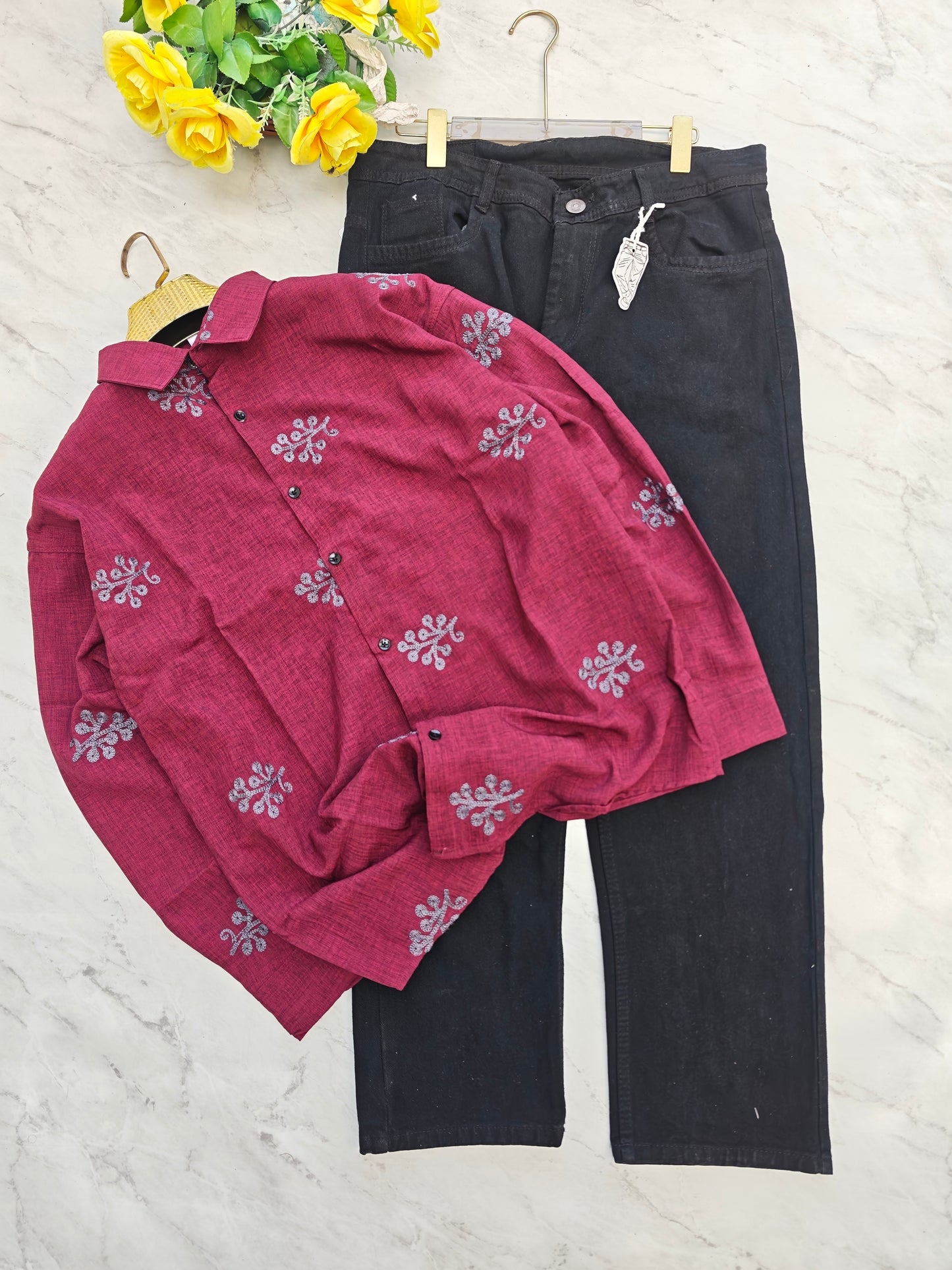 2 in 1 combo MFW embroidery shirts + mom fit pant combo buy @600 rs only