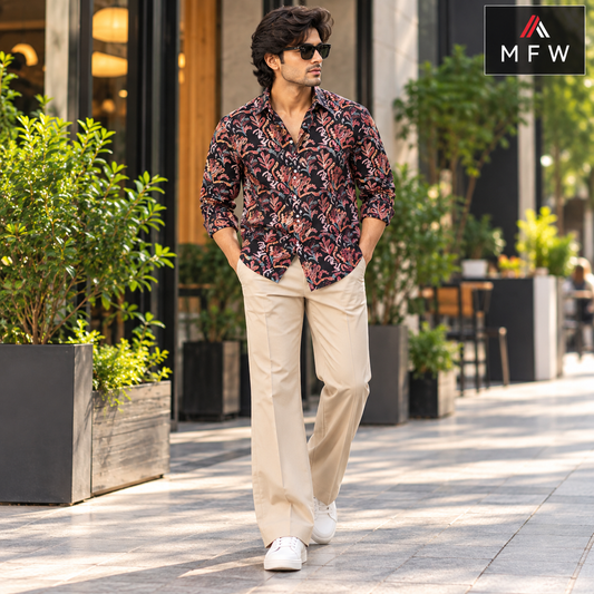 2 in 1 combo MFW viscose printed shirts + boot cut pants buy @600 rs only