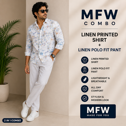 2 in 1 combo MFW Lenin printed shirts + lenin polo fit pant buy @600 rs only