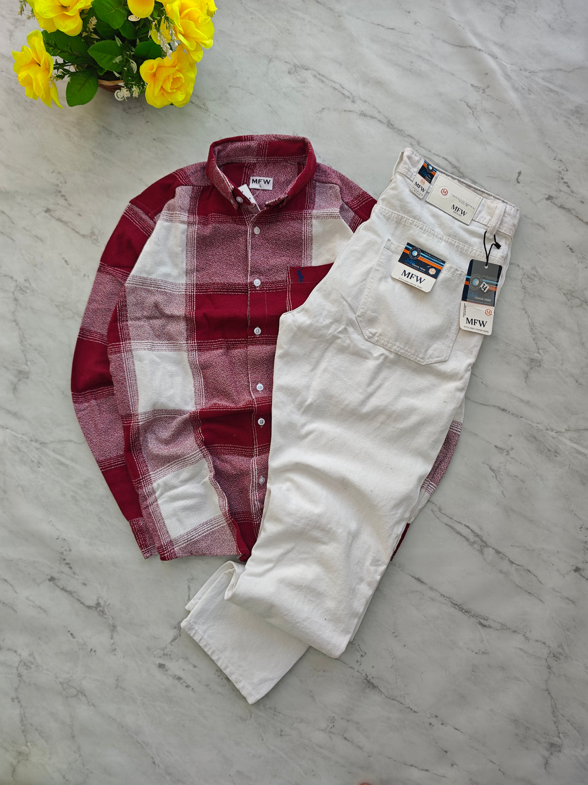2 in 1 Combo MFW viral checked shirts + mom fit jeans pant buy @600 rs only