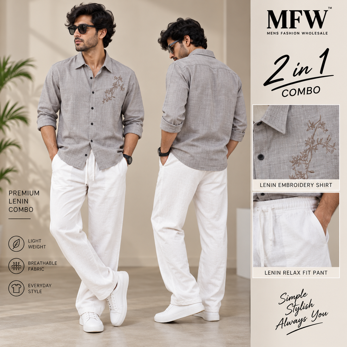2 in 1 combo Lenin embroidery Work shirts + Lenin relax fit pant buy@600 rs only