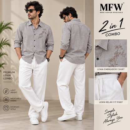 2 in 1 combo Lenin embroidery Work shirts + Lenin relax fit pant buy@600 rs only