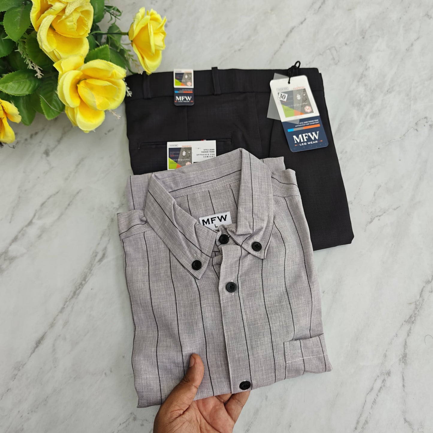 2 in 1 combo MFW old money lenin stripes shirts + lenin polo fit pants combo buy @600 rs only