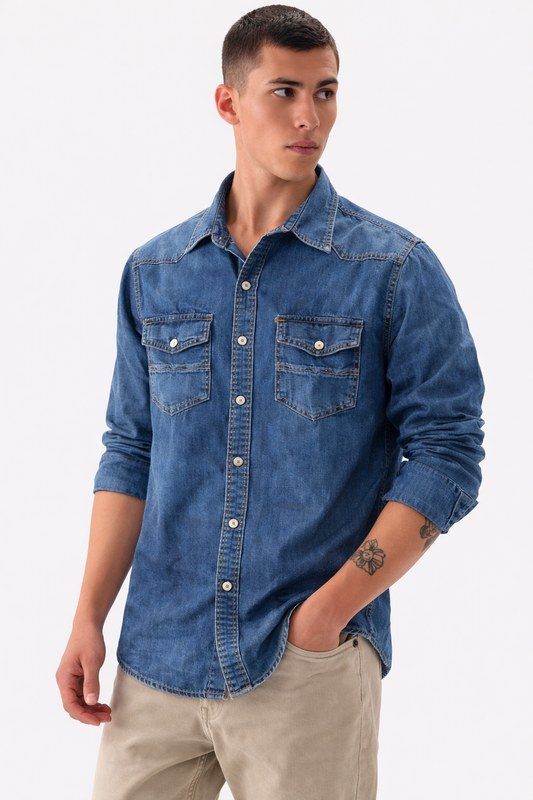 Mfw  Double pocket Denim Shirts single pcs @350 and Buy 3 pc combo @999