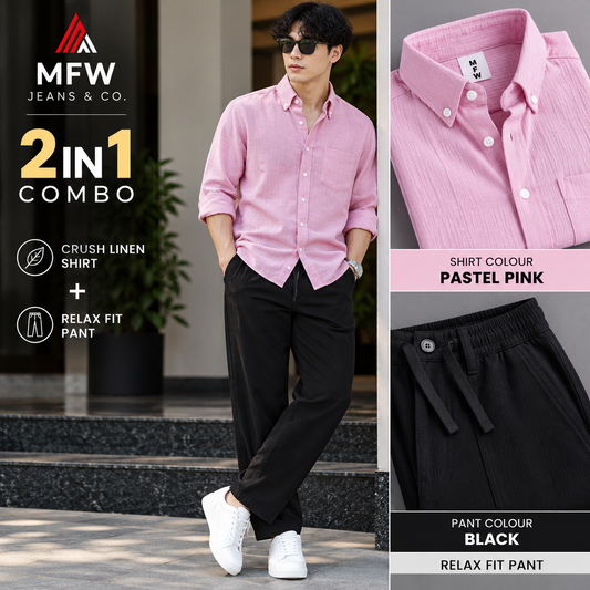 2 in 1 combo old money type crush lenin shirts + relax fit pant buy @600 rs only