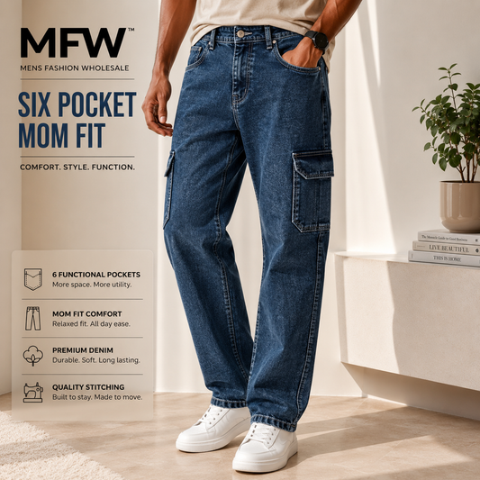 Men's 6 pocket mom fit jeans buy @350 rs only (Read description before ordering) [Dark blue]