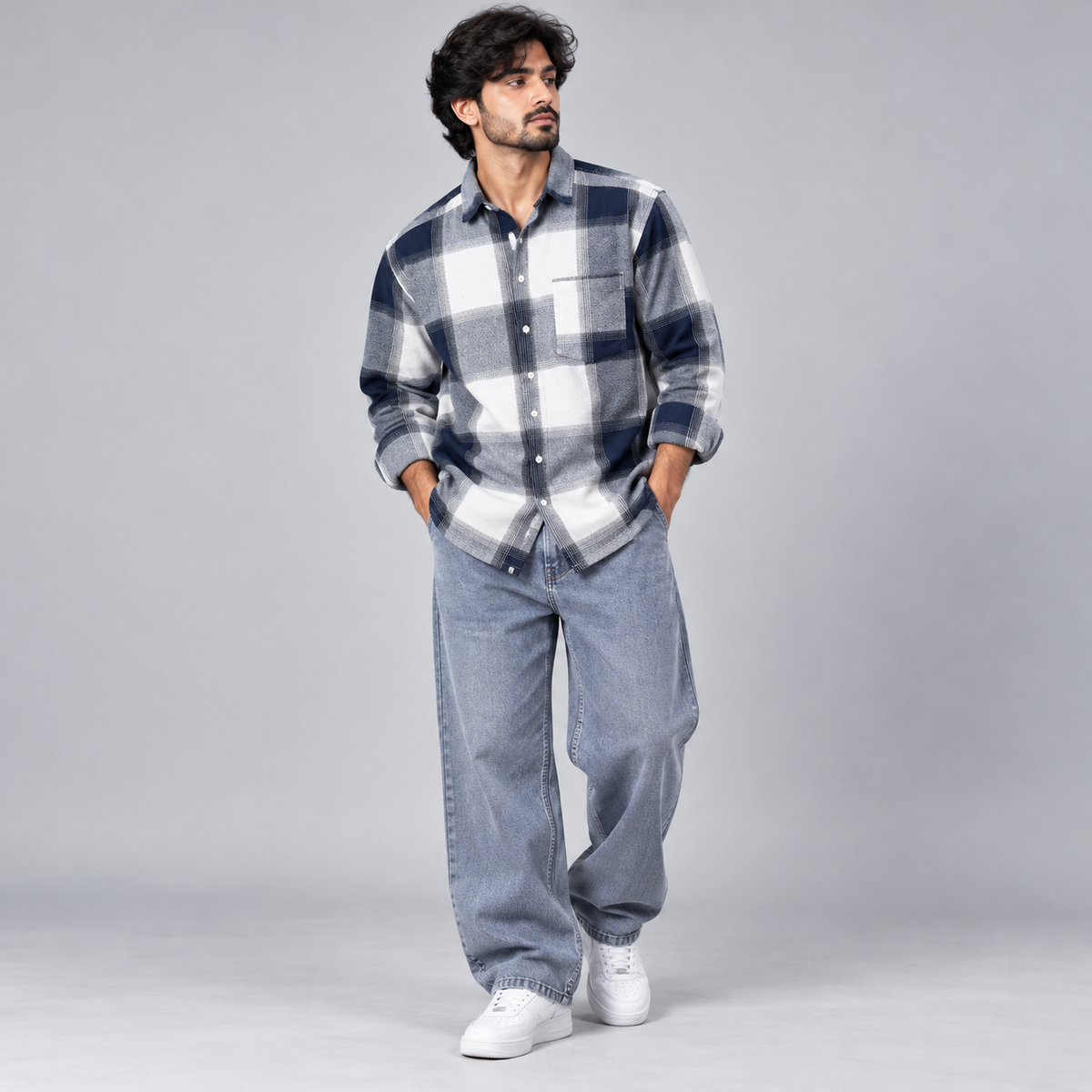 2 in 1 Combo MFW viral checked shirts + Baggy jeans pant buy @600 rs only