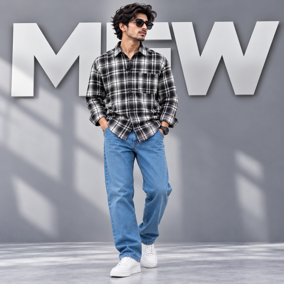 2 in 1 combo Flannel checked shirts+ semi baggy jeans pants buy @600 rs only